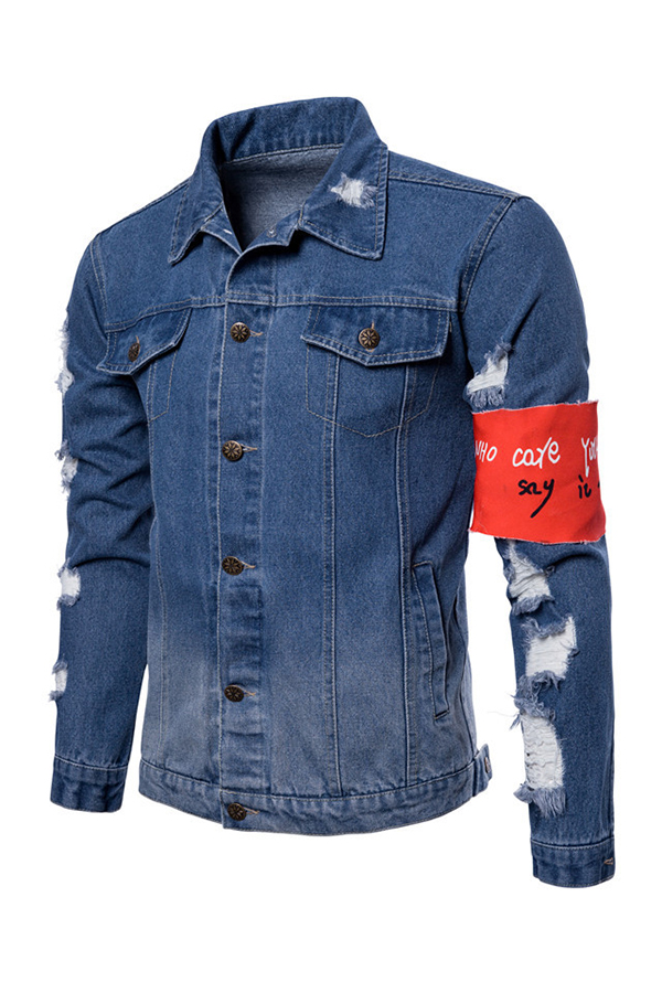 Lovely Casual Patchwork Baby Blue Jacket