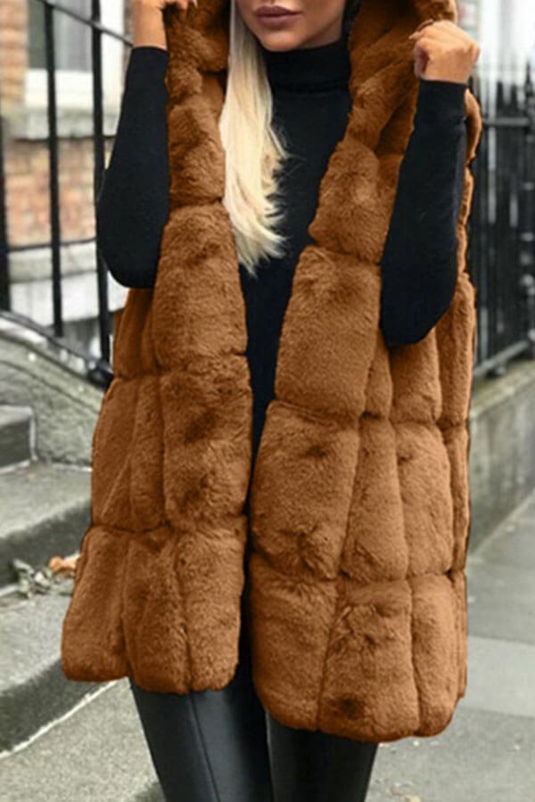 Lovely Casual Basic Winter Brown Vests