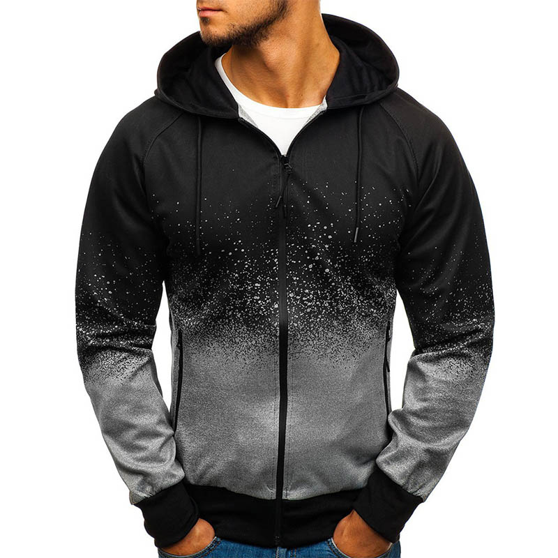 Lovely Casual Hooded Collar Zipper Design Printed Grey Hoodie