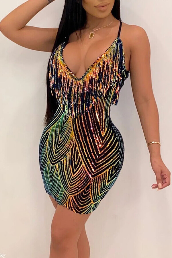 Lovely Party Tassel Design Gold Mini Prom Dress