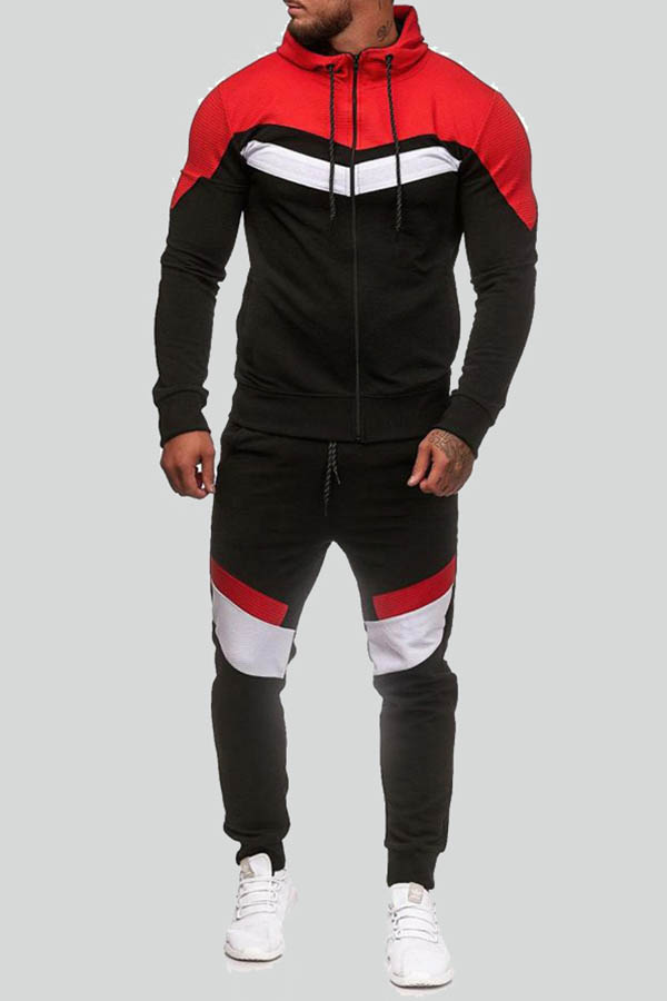 Lovely Casual Hooded Collar Patchwork Black Two-piece Pants Set