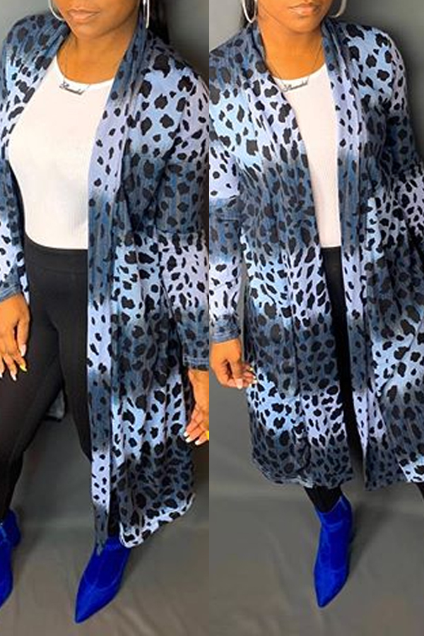 Lovely Casual Print Blue Coat