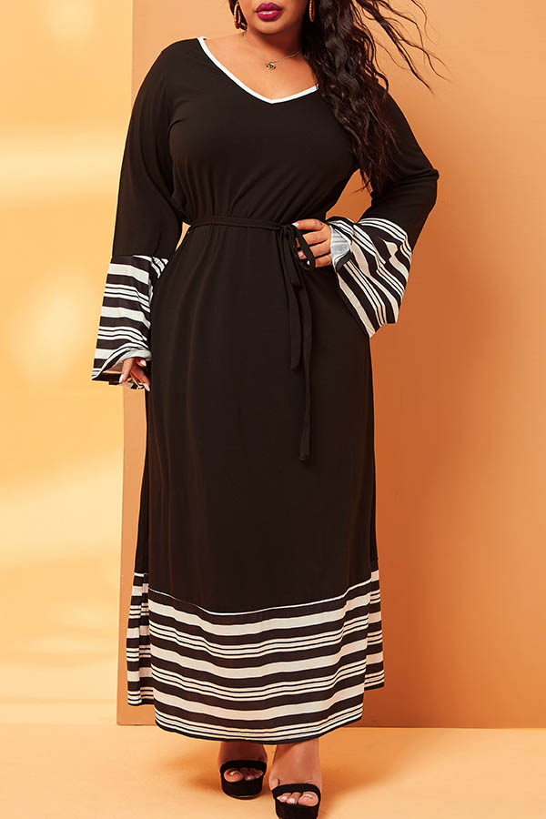 Lovely Casual Patchwork Black Ankle Length Plus Size Dress