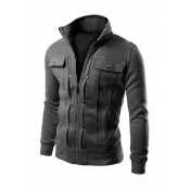 Lovely Casual Zipper Design Dark Grey Jacket