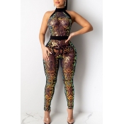 Lovely Trendy Patchwork Sequined Gold One-piece Ju