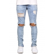 Lovely Trendy Hollow-out Baby Blue Jeans