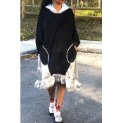 Lovely Sweet Patchwork Black Mid Calf Dress