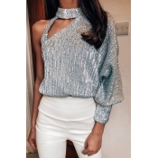 Lovely Casual One Shoulder Silver Blouse
