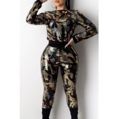 Lovely Party Camouflage Printed Two-piece Pants Se