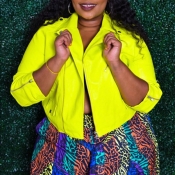 Lovely Casual Turndown Collar Short Yellow Plus Si