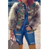 Lovely Winter Patchwork Camouflage Printed Coat