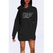 Lovely Casual Hooded Collar Letter Printed Black M