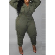 Lovely Casual Buttons Design Army Green Plus Size 