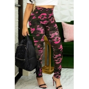 Lovely Casual Camouflage Printed Rose Red Jeans
