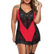 Lovely Sexy Patchwork Red Babydolls