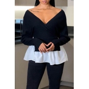 Lovely Trendy Patchwork Black And White Blouse