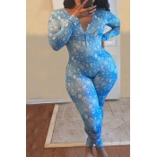 Lovely Christmas Day Printed Baby Blue One-piece J