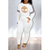 Lovely Casual Printed White Two-piece Pants Set