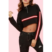 Lovely Casual Striped Black Short Hoodies