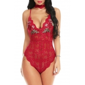 Lovely Sexy Embroidery Red Teddies