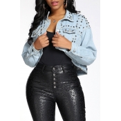 Lovely Trendy Rivet Decorative Baby Blue Coat