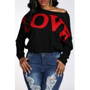 Lovely Casual Letter Black Sweater