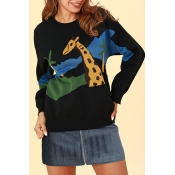 Lovely Trendy Animal Black Cotton Sweaters
