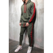Lovely Casual Hooded Collar Patchwork Army Green T
