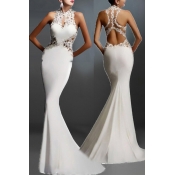 Lovely Party Hollow-out White Trailing Evening Dre