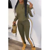 Lovely Casual Hooded Collar Patchwork Army Green T