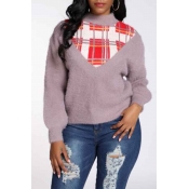 Lovely Casual Patchwork Dusty Pink Sweater