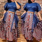 Lovely Casual Plaid Printed Blue Plus Size Two-pie