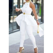 Lovely Casual Flounce Design White One-piece Jumps