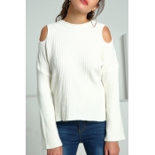 Lovely Casual Dew Shoulder White Knitting Sweaters