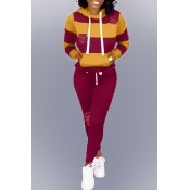 Lovely Casual Hooded Collar Hollow-out Wine Red Tw
