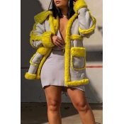 Lovely Casual Patchwork Yellow Winter Coat