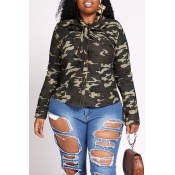 Lovely Stylish Camouflage Army Green Plus Size Blo