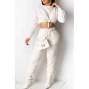 Lovely Leisure O Neck Crop Top White Two-piece Pan