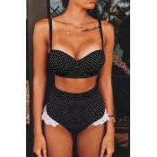 Lovely Dot Patchwork Black Two-piece Swimsuit