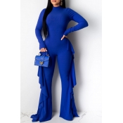 Lovely Leisure Flounce Patchwork Blue One-piece Ju