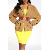 Lovely Casual Zipper Design Yellow Teddy Coat(With