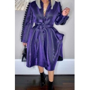 Lovely Chic Lace-up Loose Purple Coat
