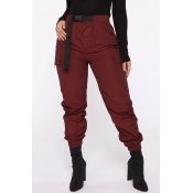 Lovely Casual Pockets Wine Red Pants