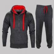 Lovely Casual Hooded Collar Dark Grey Two-piece Pa