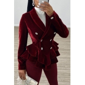Lovely Casual Flounce Design Wine Red Coat