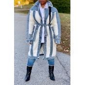 Lovely Trendy Patchwork Blue Coat