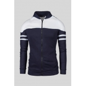Lovely Casual Patchwork Navy Blue Hoodie