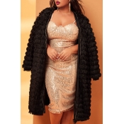 Lovely Casual Ruffle Design Pitch-black Plus Size 
