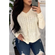 Lovely Casual Hooded Collar White Sweater