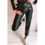 Lovely Casual Skinny Black PU Pants(Without Belt)